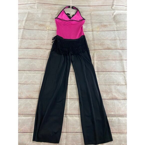 Curtain Call Women's Pink & Black Tassled Dance Jumpsuit - AME - Picture 11 of 13